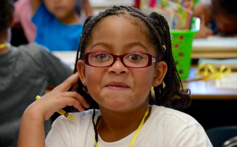 Richard Shields Elementary first-grader Jenaya Elliott says she is glad to be back in school Sept. 4, the first day for students in the Cape Henlopen School District. As part of the district’s expansion plans, Shields is destined to be torn down and replaced with a new middle school. RON MACARTHUR PHOTOS