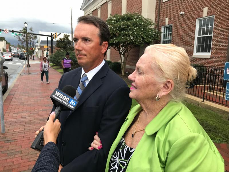 A 12-person jury returned a guilty verdict in the case of Shawn Armstrong, 38, of Lewes. Armstrong was convicted of causing the death of media magnate Tom Draper after Armstrong accidentally struck Draper with his pickup truck in Sepember 2017. Armstrong will be sentenced Friday, Oct. 26. Speaking on the courthouse steps are Thomas Draper’s son, Hank, and his sister Diane Draper-McGuire. RYAN MAVITY PHOTO