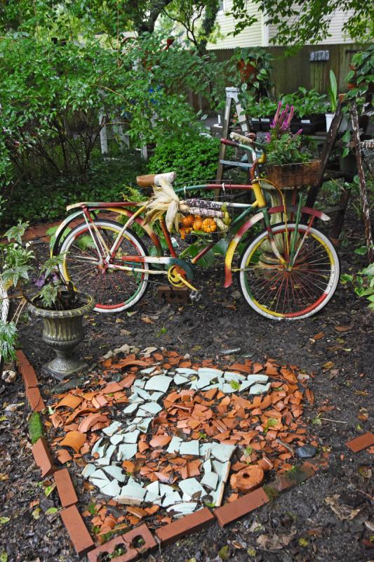 Crushed pots mark Kathryn Greig’s territory.