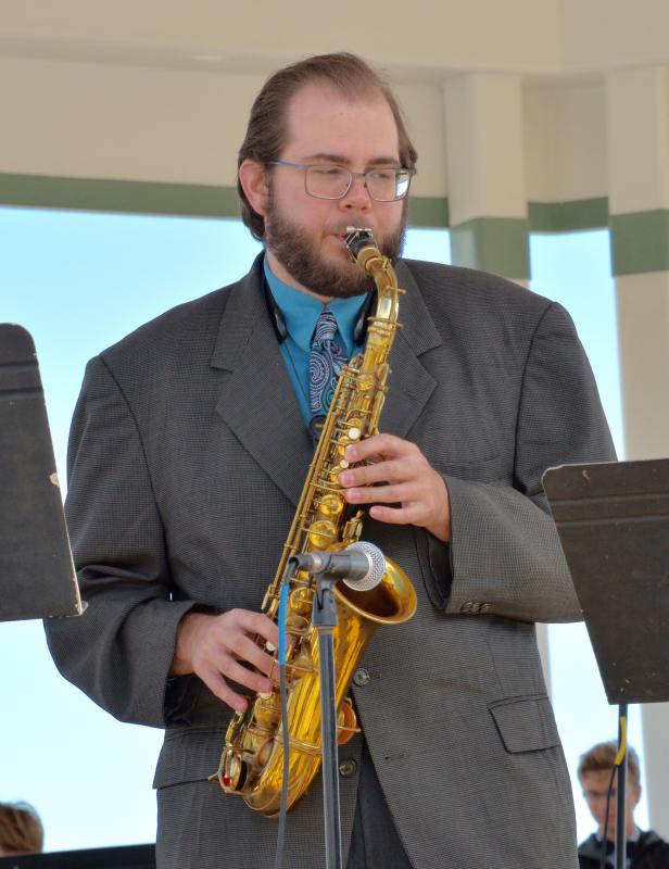 Cape Henlopen graduate Cody Leavel performs during the True Blue Jazz Festival in Rehoboth Beach. A professional musician, Leavel spent four years traveling with the Glenn Miller Orchestra. RON MACARTHUR PHOTO