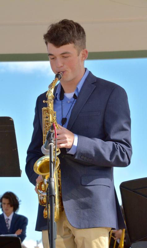 Cape Henlopen Jazz Band member Will Warick does a solo on his saxophone during a performance on the Rehoboth Beach Bandstand during the True Blue Jazz Festival. RON MACARTHUR PHOTO