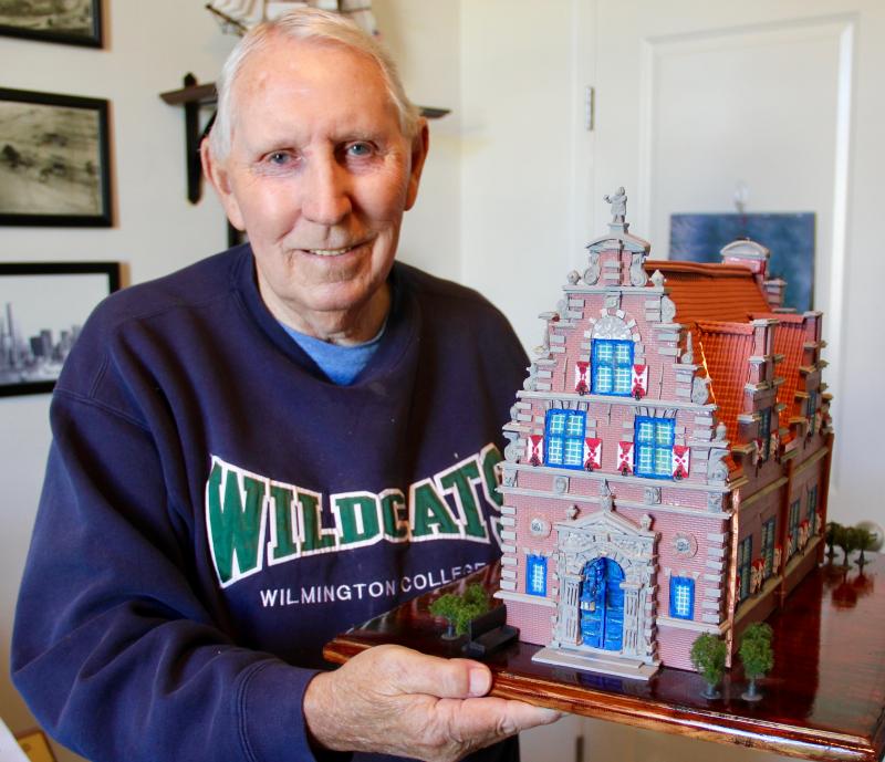 Dick Sharp shows his scale model of the Zwaanendael Museum, constructed by hand, piece by piece, using original blueprints of the commemorative 1931 building that anchors downtown Lewes. The model took Sharpie more than a year to complete. DENNIS FORNEY PHOTOS