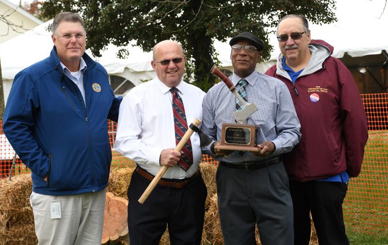 Mayors competing in the hatchet toss (l-r) were Tim Carey, Bridgeville; William West, Georgetown; Archie Campbell, Milford; and Dave Ruff, Blades.