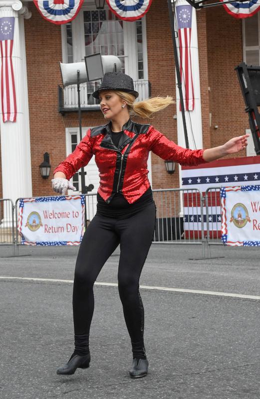 Former Miss Diamond State Jenna Anger, who also acted as emcee of the pre-parade entertainment, performs to a Michael Jackson tune.