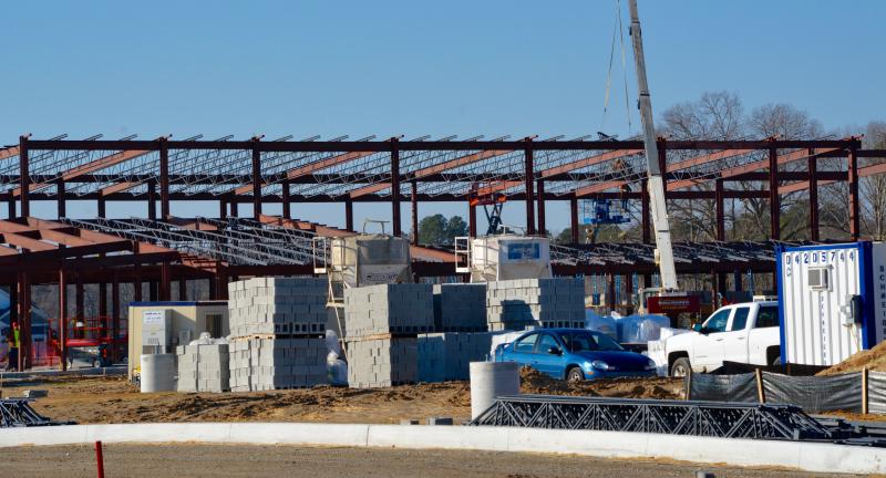Steel framework is rising for a new Delaware State Police Troop 7 along Mulberry Knoll Road near Lewes. RON MACARTHUR PHOTO