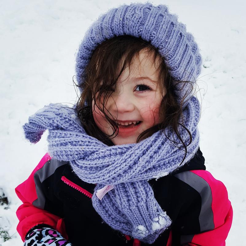 Ella Hennigan of Georgetown is having fun, but she would much rather be enjoying a nice warm beach day.