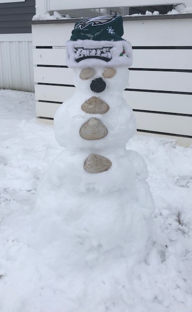 Denny Shook’s Eagles-themed snowman is ready for kickoff.