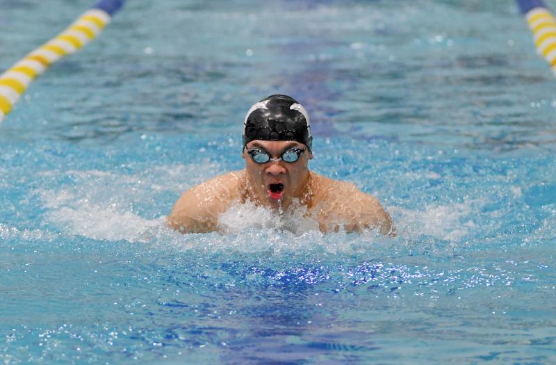 Sussex Tech’s Jonathan Lee swims to 14th place in the breaststroke in 1:04.46.