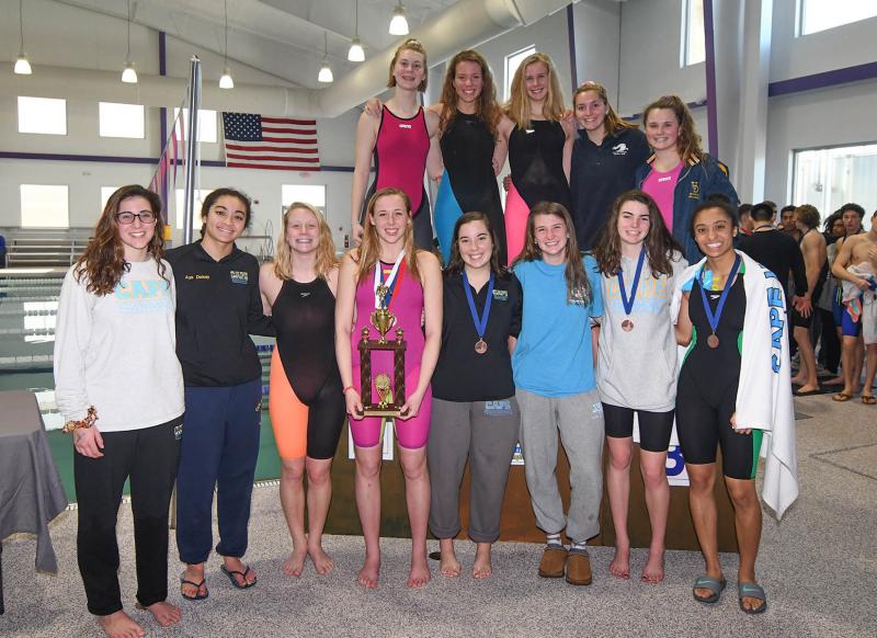 Shown in back are (l-r) Heidi Simmons, Gabriella Robertson, Julie Heffernan, Lindsay Rambo and Melanie Fritchman. In front are Sophie Schoenfeld, Aya Daisey, Lindsey Reynolds, Madelyn McGreevy, Gianna Vayda, Hadley Rhue, Erin Morrissey and Amaya Daisey. DAN COOK PHOTO
