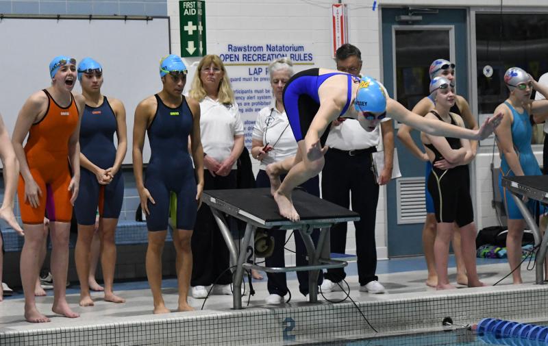Erin Morrissey takes off from the blocks in the final of the 200 freestyle relay.