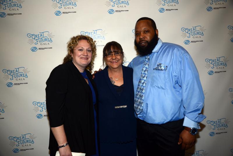 Shown are (l-r) Oak Orchard Boys & Girls Club Unit Director Erica Kennedy, grandmother Bonnie Patter, and Club Program Coordinator C.J. Pitts. Patter spoke to the gathered sponsors about the importance of the club for her three grandchildren. Great Futures Gala
