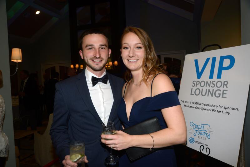Enjoying the VIP Sponsor Lounge are Brandon Caigle and sponsor Schell Brothers graphic designer Cailtlin Caigle. Great Futures Gala