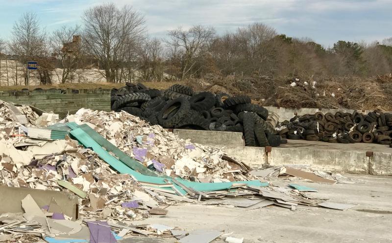 Recyclable materials, such as clean drywall debris from construction projects, tires, and yard waste, are collected in areas separate from the landfill’s trash and garbage cells.
