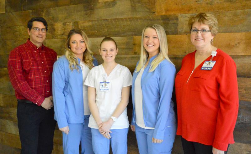 Scholarship presentation attendees are (l-r) Kevin Bristowe, MD, Beebe Medical Staff; Katherine Cessna of Millville; Renee Adams of Laurel; Kylie Powell of Rehoboth Beach; and Tracy Bell, School of Nursing program coordinator. SUBMITTED PHOTO