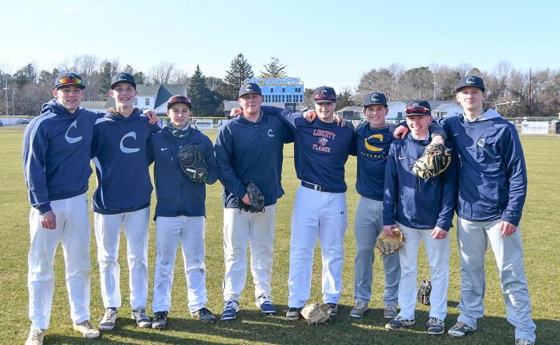 Cape baseball Class of 2019 hopes to slam their way back to the DIAA State Championship. They are (l-r) Grant Evans, Parker Brown, Ryan Gibbons, Jackson Ostroski, Mason Fluharty, Timmy Vitella, Luke Smailer and Logan Dominick. DAN COOK PHOTOS