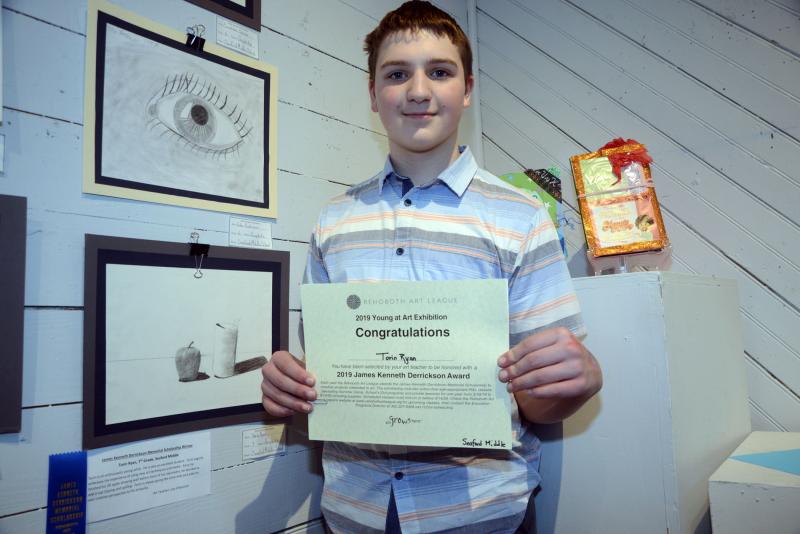 Torin Ryan from Seaford Middle School received a James Kenneth Derrickson Memorial Scholarship for his graphite still life. Young at Art