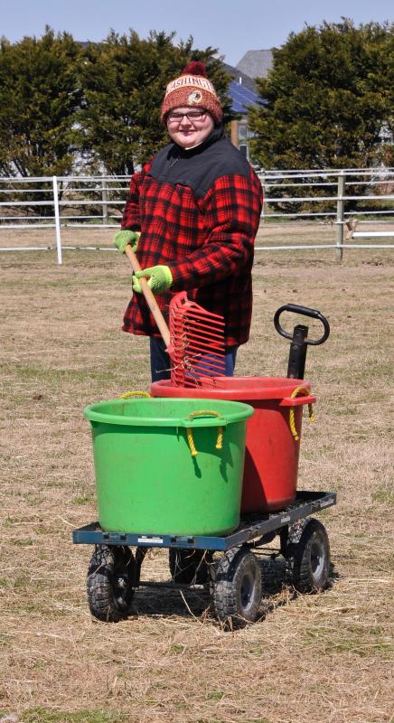 Matthew Carroll works to clean up a pasture at Southern Delaware Therapeutic Riding near Milton. RON MACARTHUR PHOTO