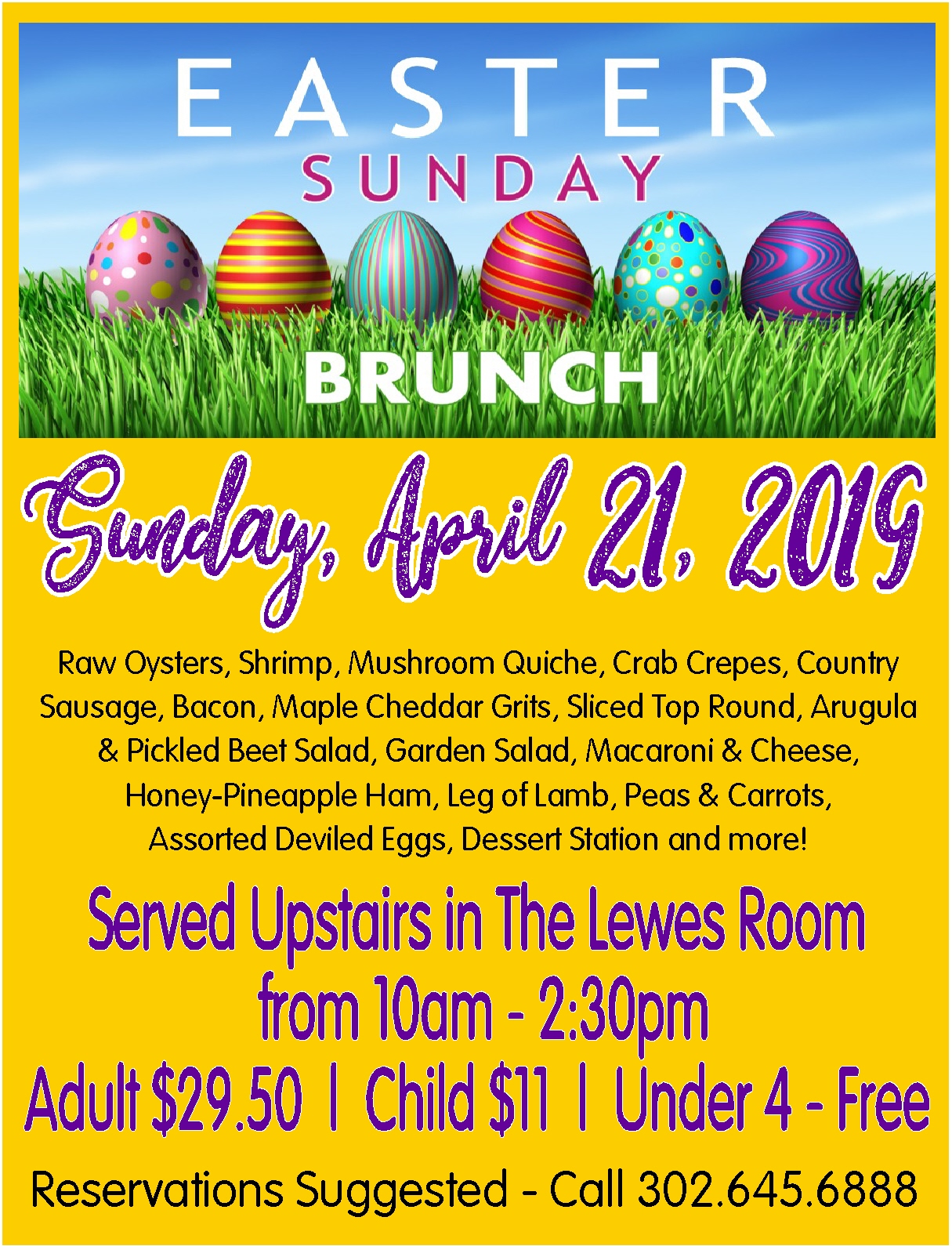 EASTER BRUNCH IN THE LEWES ROOM AT IRISH EYES!!!! Cape Gazette