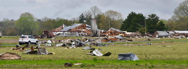 A chicken house and farm off Route 13 north of Laurel sustained substantial damage from the storm that hit in the early morning hours of April 15. RON MACARTHUR PHOTO