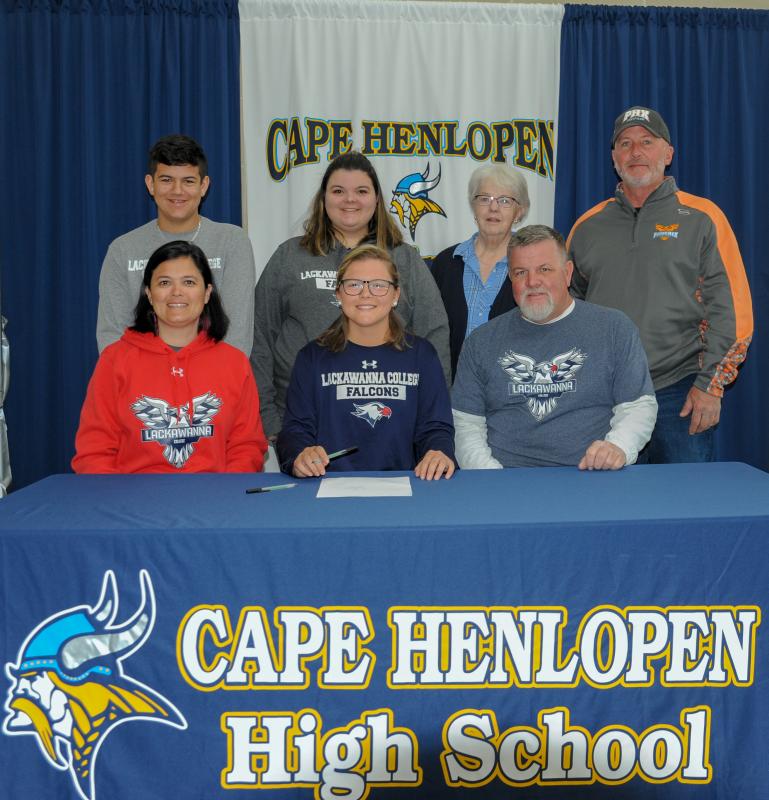 Chloe Fluharty signed with Lackawanna College for softball. She’s in front with parents Cindy and Clint Fluharty. In back are (l-r) Cole, Adele and Rebecca Fluharty, and Jerry Kirby.