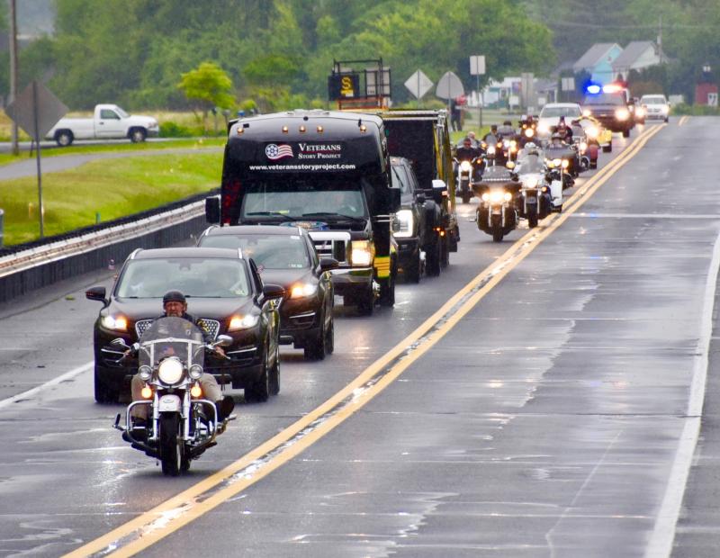 An honor guard escorts the Vietnam Veterans Moving Wall into Lewes along Freeman Highway to the ferry terminal.