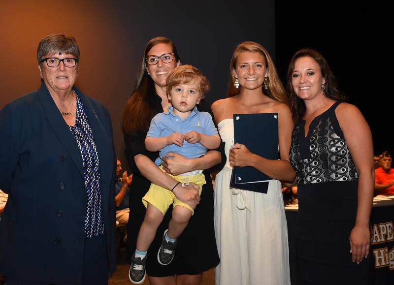 Alia Marshall, second from right, is shown with (l-r) Debbie Windett, Kate Austin and Jackson Austin of the Bill Windett Memorial Scholarship, and Cape Principal Nikki Miller.