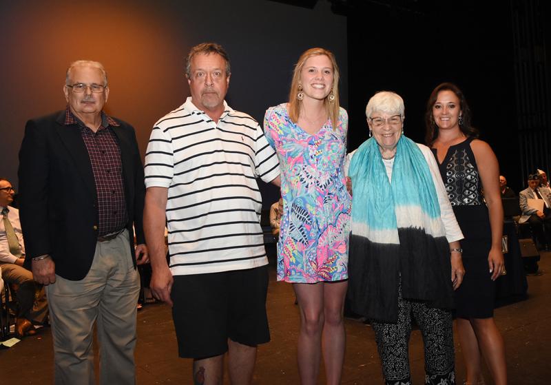 Morgan Schwab is shown with William Battista of the Overfalls Foundation, John Potocki of the Gladys Wilkins Agricultural Scholarship, Tracy Mulveny of the Overfalls Foundation and Cape Principal Nikki Miller.