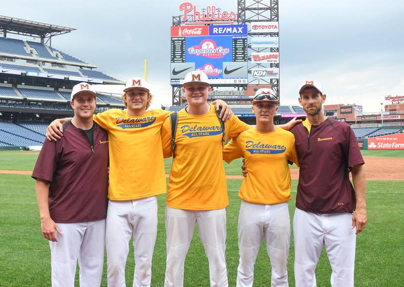 Representing the Milford Bucs were (l-r) assistant coach Mike Casale, Brock Hilligoss, Chad Reichhold, Dylan Laytonb and Milord head coach Nick Brannan.