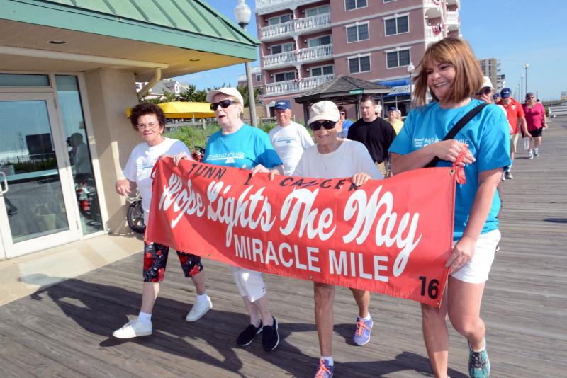 Leading off the walk are (l-r) survivor Lil Julianao, survivor and Miracle Mile founders Arline Simpson, Nancy Grimm and Tricia Holland. STEVEN BILLUPS PHOTOS Miracle Mile 2019