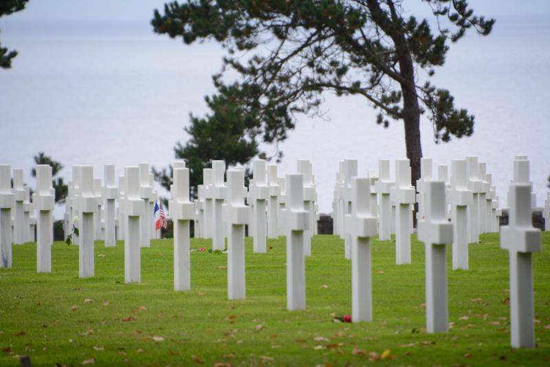 The Normany American Cemetery overlooks Omaha Beach, the scene of the most intense fighting during D-Day.