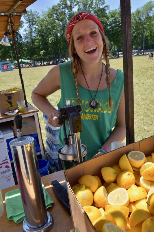 Michelle Weltig of Los Angeles, Calif., travels the music festival circuit making and selling lemonade.