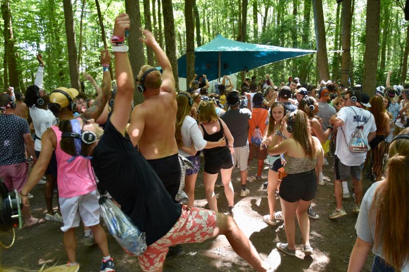 In the heart of the Woodlands, festival-goers dance to their own beat in The Thicket, a silent disco.