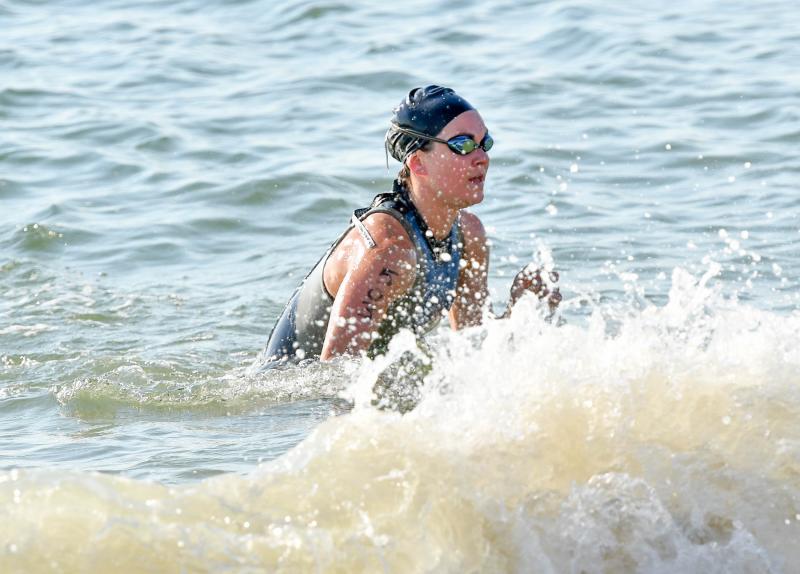 Female winner Gabi Broschard leaves the Atlantic.