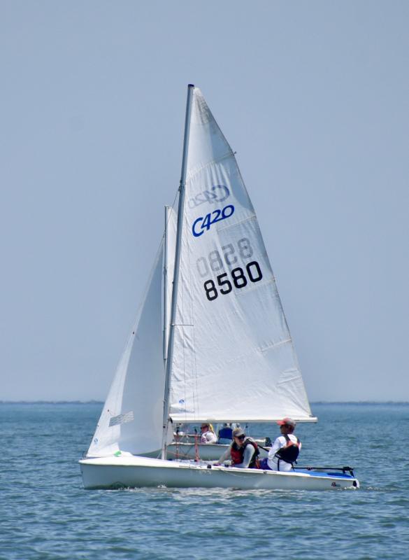 The team of Matt Budington and Linnea Forsberg of Annapolis Yacht Club took first place overall in the Club 420 fleet.