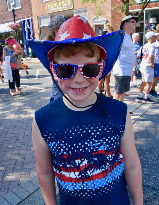 Hunter O’Neill is dressed for the holiday on Second Street in downtown Lewes.