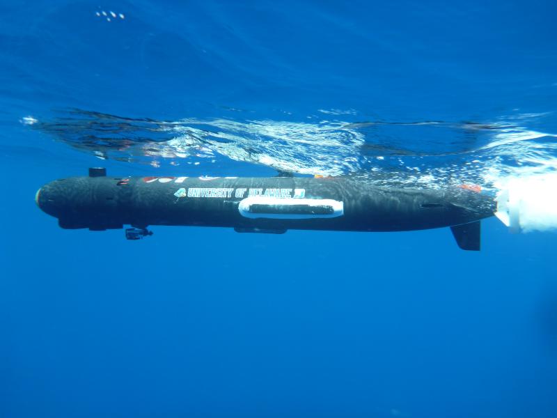A University of Delaware autonomous underwater vehicle works in the Palau Project Recover mission. SUBMITTED PHOTO