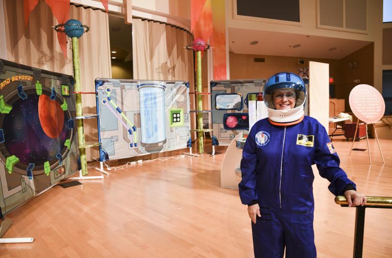Gwen Osborne portrays an astronaut to engage children in stories at Vacation Bible School at Epworth UMC in Rehoboth. DENY HOWETH PHOTOS