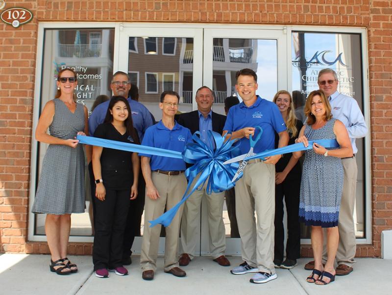 Atlantic Chiropractic Associates ribbon-cutting attendees shown are (l-r) Meghan McCalley, chamber; Steven Onuschak, Community Bank; Yianeli Mendez Rivera, Atlantic Chiropractic; Dr. Gary Morgan, Atlantic Chiropractic; Chris Benjamin, Community Bank; Dr. Andrew Riddle; Melinda Schlabach and Christy Jones, Atlantic Chiropractic; and Jack Riddle, Community Bank. SUBMITTED PHOTO