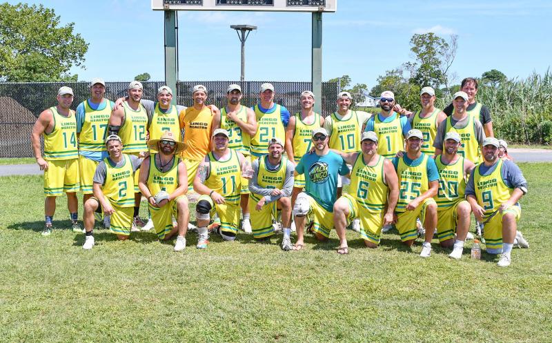 The Jack Lingo 30-Plus squad defeated Kooper’s Tavern in the finals of the Ocean City Lacrosse Classic Aug. 11. Shown in back are (l-r) David Mushrush, Jordan Kenney, Chris Gill, Eric Seifert, Matt Baran, Dan Deckelbaum, Spencer Steele, Mike Richardson, Greg Furshman, Joe Cahill, Jack Lingo, Nick Scroggs and Jim Derrick. In front are Anthony Lucchetto, Matt Hickman, Julian Maziluski, Chris Petrush, Mike Freudiger, Geoff Ianniri, Jim Kostack, James Cramp and John Dicamillo. It’s the third title for the Lingo squad. DAN COOK PHOTOS