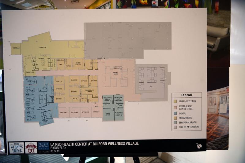 The floorplan of the La Red Health Center at Milford Wellness Village, with the much needed dental suite shown in blue. La Red’s dental services in Georgetown are at maximum capacity. La Red Milford Wellness Center.