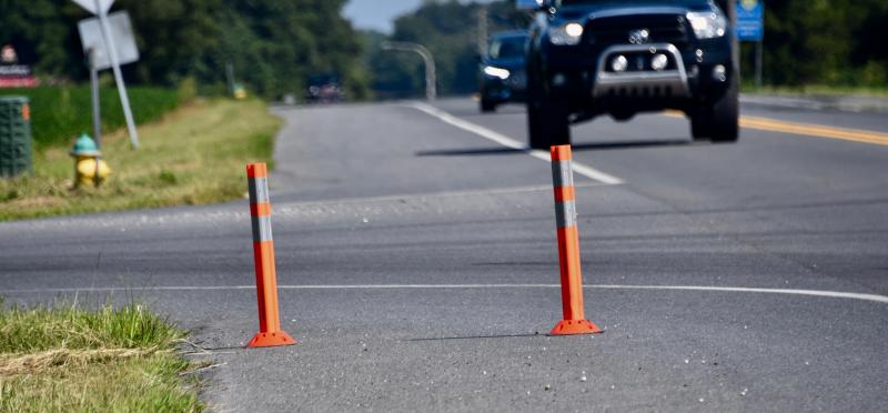 DelDOT safety engineers plan to place more markers such as these to keep motorists from passing on the right at key intersections.
