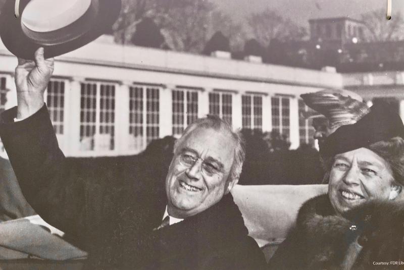 This photo of President Franklin Delano Roosevelt and his wife, Eleanor Roosevelt, is doisp[layed open the grounds of the Four Freedoms Park on Roosevelt Island in New York’s East River. Roosevelt denoted the fore freedoms in his January, 1945 inaugural speech. Eleanor was an outspoken advocate of those freedoms. Roosevelt, in preparing the nation many years earlier for war, said: “We have nothing to fear but fear itself.” The next photo shows the excerpt from the speech where he outlined the freedoms. It is carved in stone behind a giant bust of Roosevelt. Eleanor once visited Selbyville, home of her friend and political colleague Sen. John G. Townsend. Her photo is in the Selbyville Public Library which former was the Townsend home.