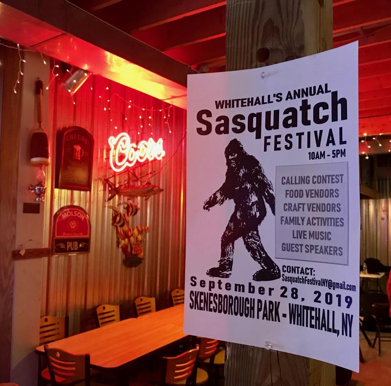 In addition to being Birthplace of the American Navy, Whitehall also claims ground-zero status for Sasquatch sightings. Also known as Big Foot, the creature of the wilderness highlands around Whitehall is celebrated annually with a festival. We saw signs of Sasquatch all over Whitehall including statues in people’s yards, drawings, and a totem-like carving in one of the town’s parks. See next few pictures and then move on to something more constructive in your life!