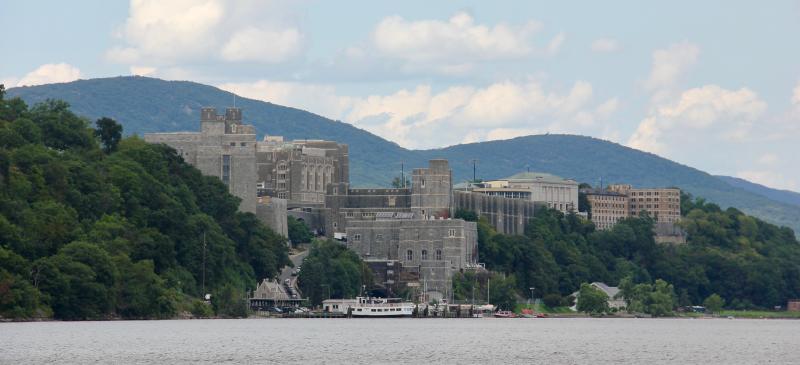 West Point and the United States Military Academy as we approached it from downriver. Notice how its buildings nestle strategically into the contours of the surrounding terrain.