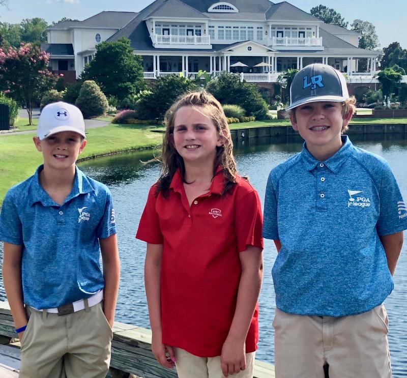 Three young golfers in the Baywood Greens Golf Program played well enough in their respective local qualifiers to continue on toward the goal of playing in the 2020 National Drive Chip and Putt Championships at Augusta National next spring. Shown are (l-r) Jake Hollerback, Ellie Walls and Austin Dostal. SUBMITTED PHOTO