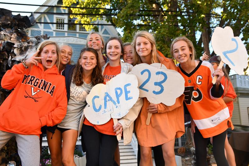 Riding the sophomore float are (l-r) Sloane Buckaloo, Emma Duffield, Katherine Ludwig, Avery Silicato, Olivia Duffield, Samantha Connors, Maren Buckaloo and Elle Anderson.