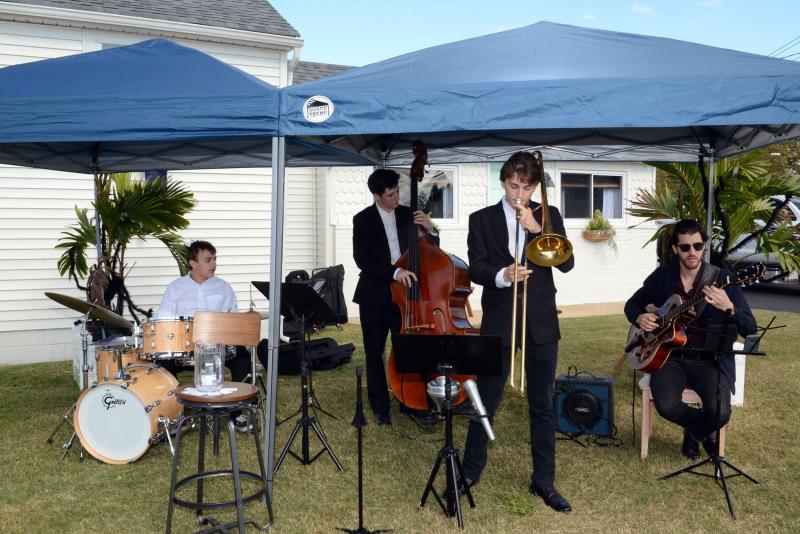 Metro Jazz Collective played in the Garden Oct 18 at the Pop-Up Jazz Party at Ocean Glass Inn on Rehoboth Avenue. Shown are (l-r) Luke Durham, Ami Falk, Marcell Penzes and Matt Wolfe. STEVEN BILLUPS PHOTO