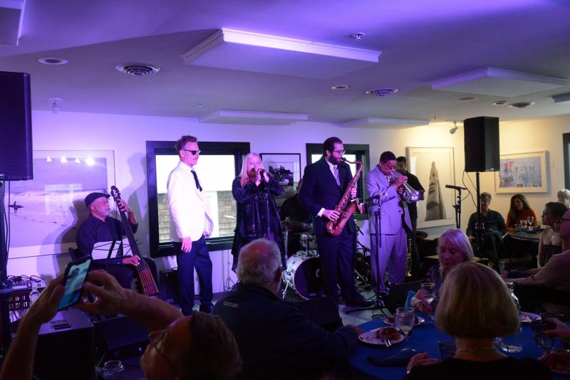 The Pines Rehoboth Beach hosted a Jazz Brunch featuring True Blue Jazz. Shown on bass is Cliff Kellem, vocals are Eddie Sherman and Peggy Raley, Mike McShane on drums, Cody Leavel on sax, and Gerald Chavis on trumpet. Not shown is Joe Holt on piano. STEVEN BILLUPS PHOTO