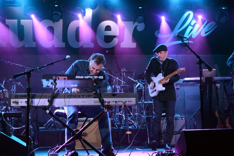 Alex Bugnon plays an extended piece on the keyboards as Matt Marshak accompanies the piece during the Closing Party at the Rusty Rudder. STEVEN BILLUPS PHOTO