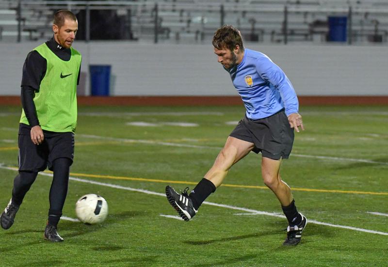 Cape 1994 grad, soccer all-state and Prom King Andrew Williams, right, boots the ball past 2003 Cape Male Athlete of the Year Chase Kornemann. Chase was an all-state selection in baseball, football and soccer and a stand-out pitcher for Del State. In 2003, Chase kicked a 51-yard field goal for the Vikings.